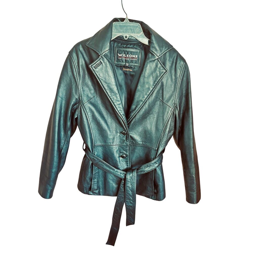 Wilson’s Leather Vintage black soft leather belted Thinsulate
 jacket coat XS